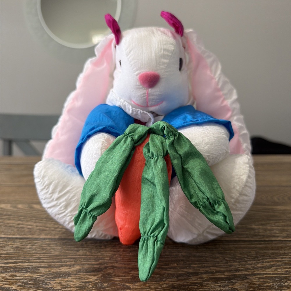 vintage 90's GIRL BUNNY RABBIT bows Carrot Nylon Parachute 9" puffy Plush